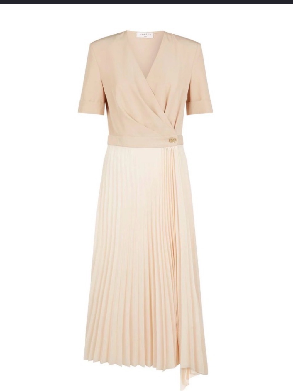 Sandro Blush Cream Pleated Wrap Midi Dress